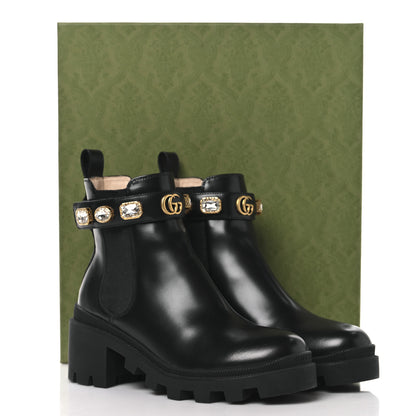 Gucci Calfskin Crystal GG Trip Chelsea Ankle Boots 37 Black 10 of 10