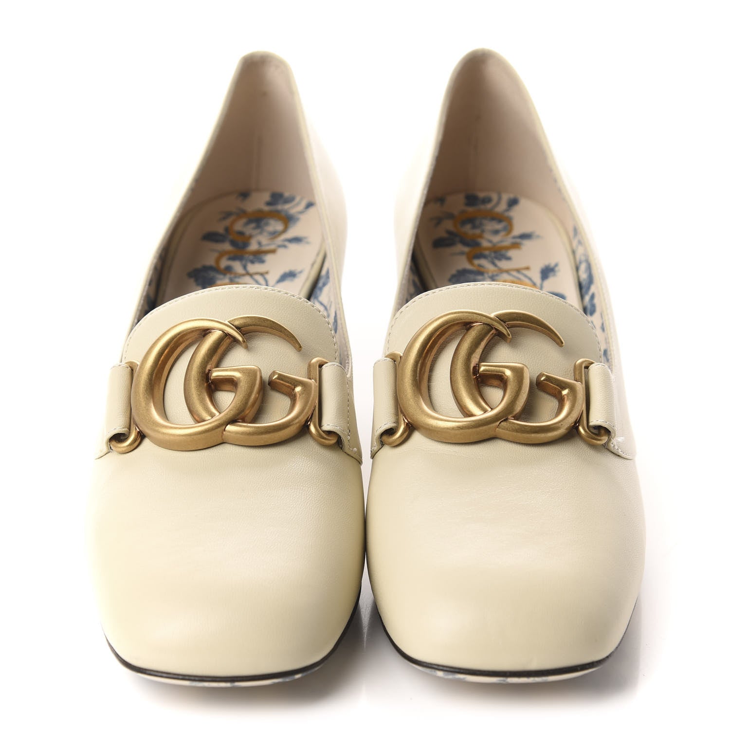 Gucci Malaga Kid GG Victoire 55mm Loafer Pumps 38.5 Vintage White 2 of 10