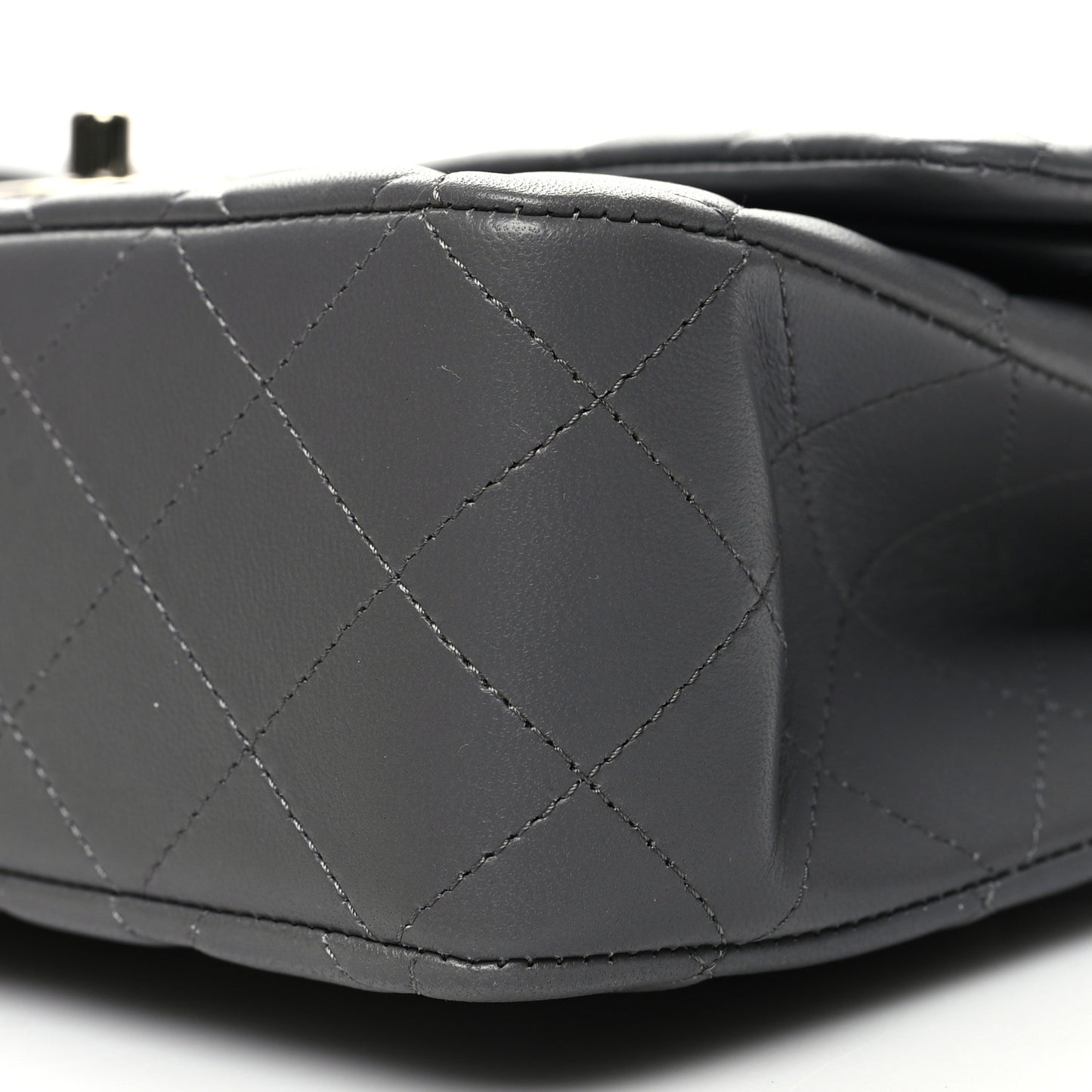 Lambskin Quilted Medium Double Flap Dark Grey