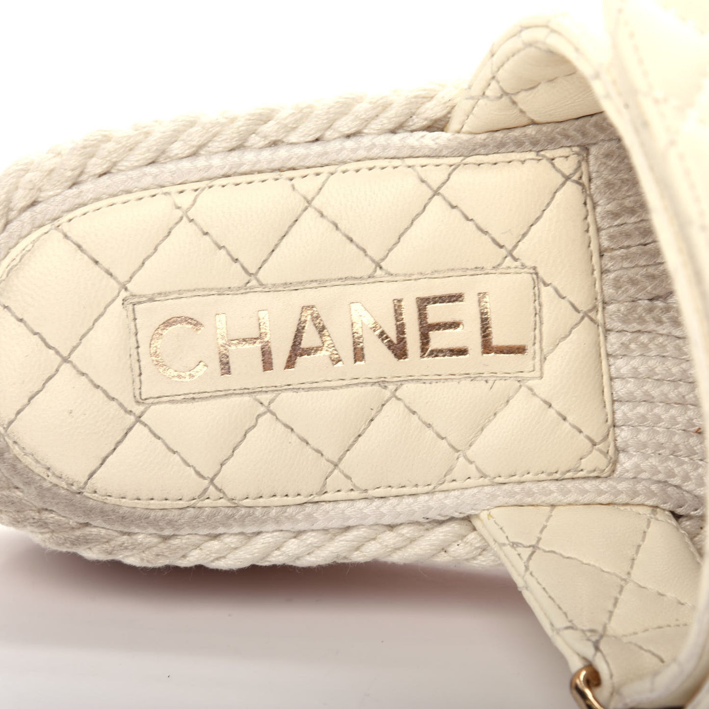 Cord Lambskin Quilted Logo Mules 38 White