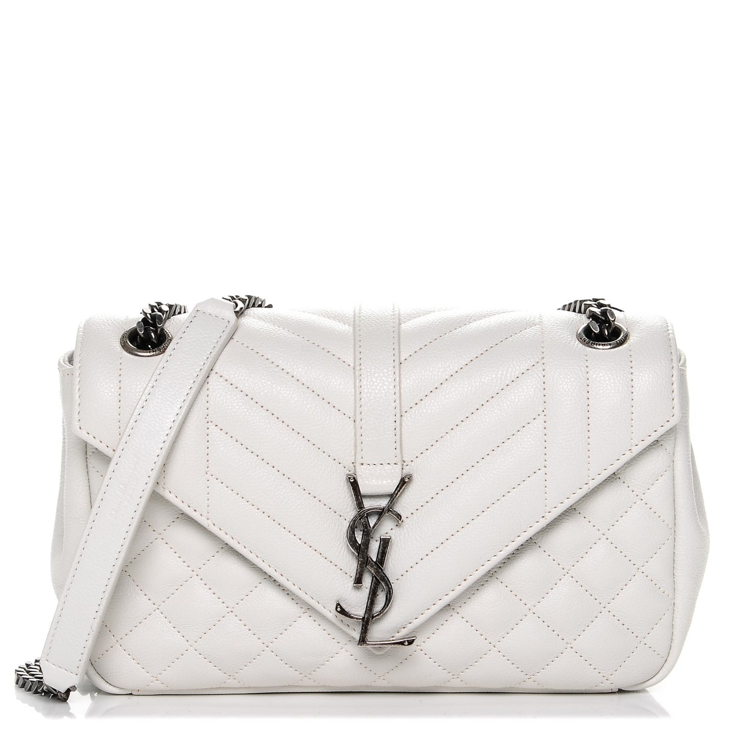Sheepskin Tri-Quilt Monogram Medium College Bag Dove White