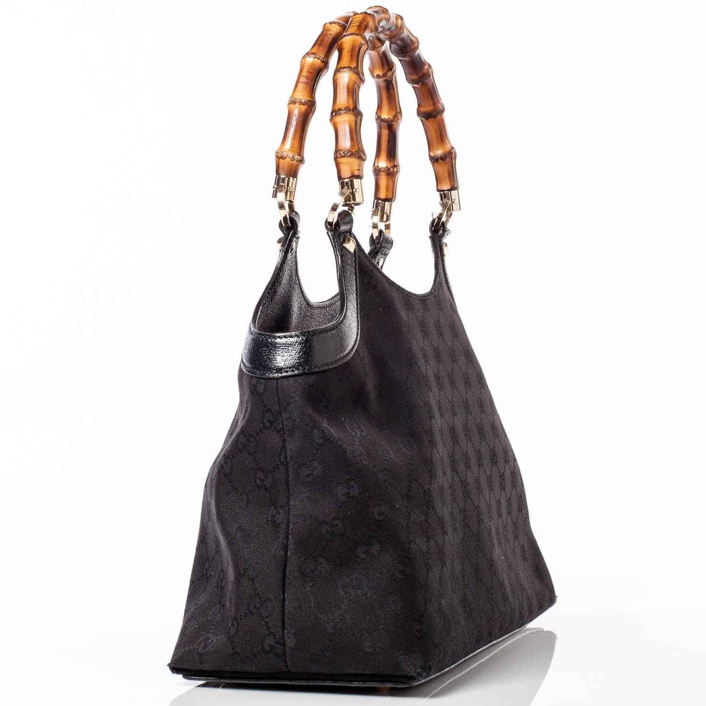Monogram Bamboo Handle Shoulder Bag Black
