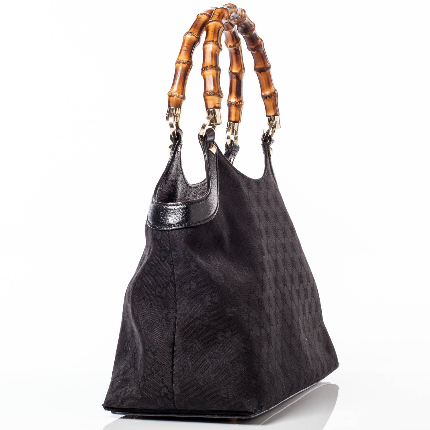 Gucci Monogram Bamboo Handle Shoulder Bag Black 4 of 9