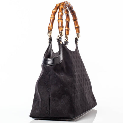 Gucci Monogram Bamboo Handle Shoulder Bag Black 4 of 9