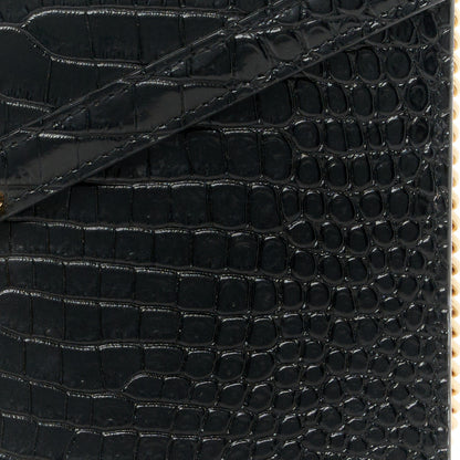 Saint Laurent Calfskin Crocodile Embossed Monogram Cassandra Clasp Bag Black Rouge Legion 9 of 13