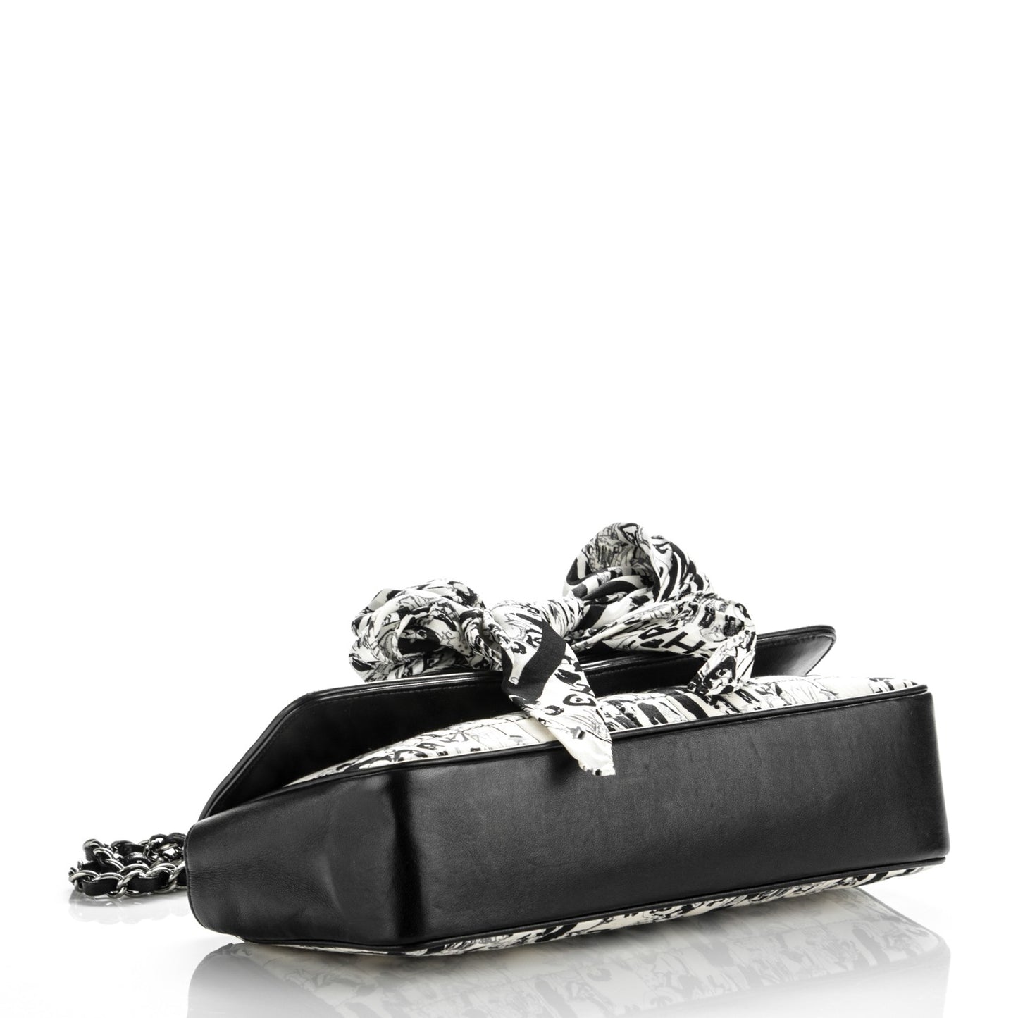 Silk Lambskin Coco Mademoiselle Scarf Flap Bag White Black