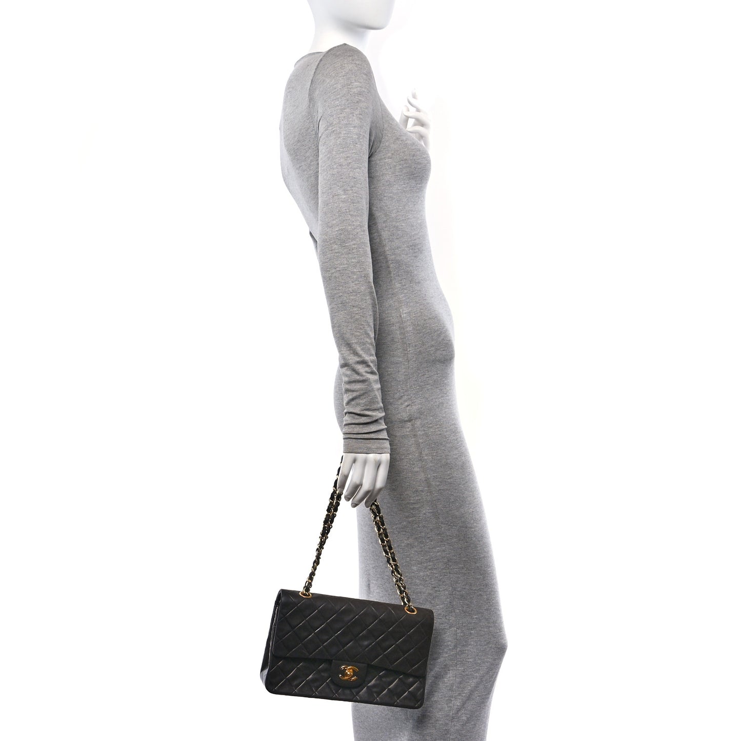 Lambskin Quilted Medium Double Flap Black