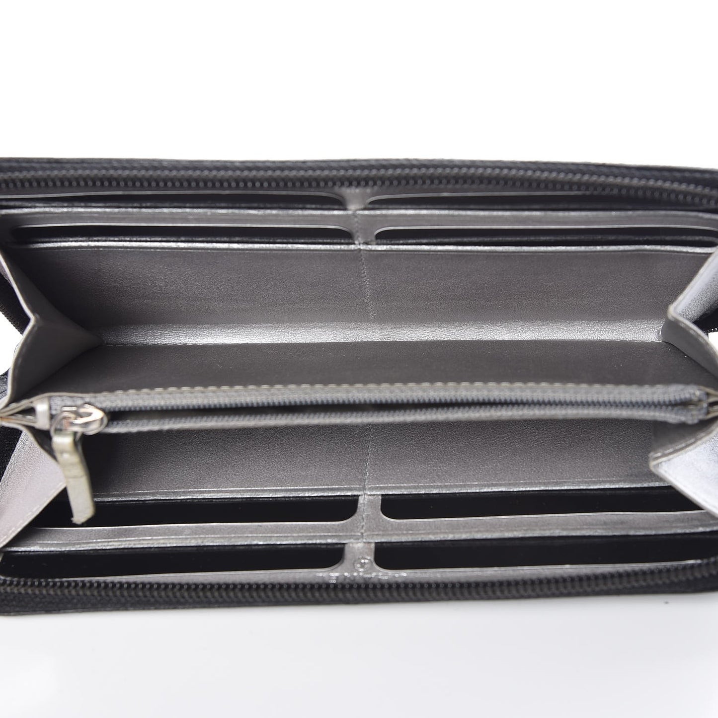 Lambskin Camellia Embossed Large Zip Around Gusset Wallet Black