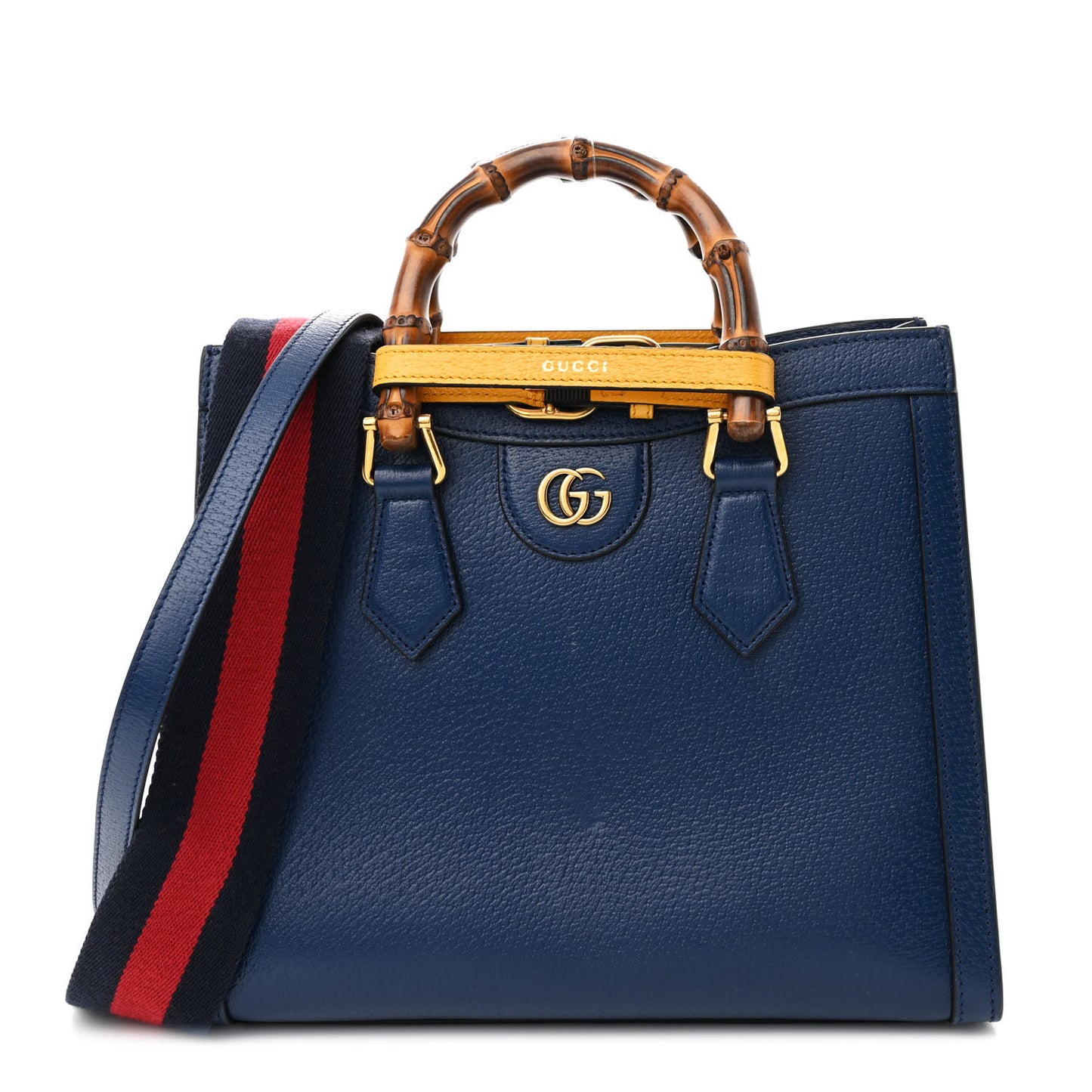Textured Dollar Calfskin Web Small Diana Tote Bag Royal Crop