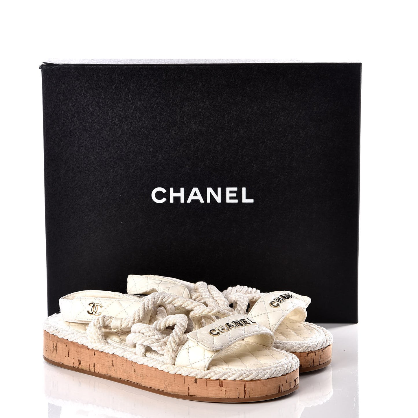 Cord Lambskin Quilted Logo Sandals 38 White