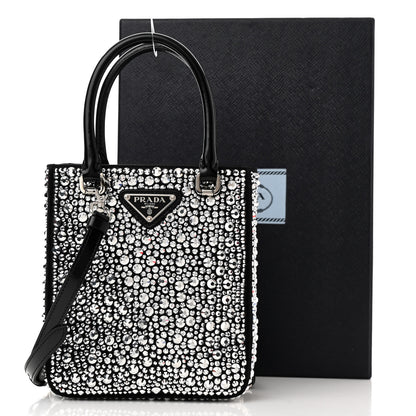 Prada Satin Crystal Metal Triangle Logo Small Double Handle Crossbody Tote Metal 10 of 10