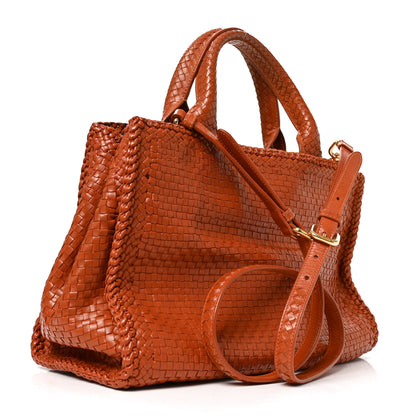Prada Goatskin Woven Small Tote Cognac 3 of 9