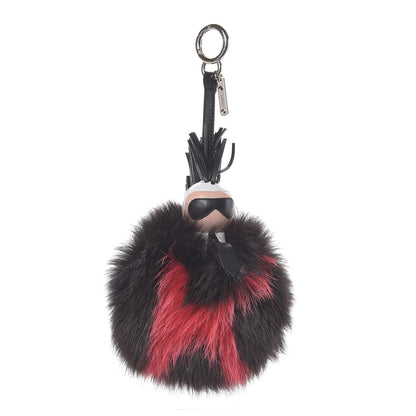 Fendi Fox Fur Shiny Nappa Bi-Color Super Karlito Pom Pom Bag Charm Moro Rosso Chiaro 1 of 3