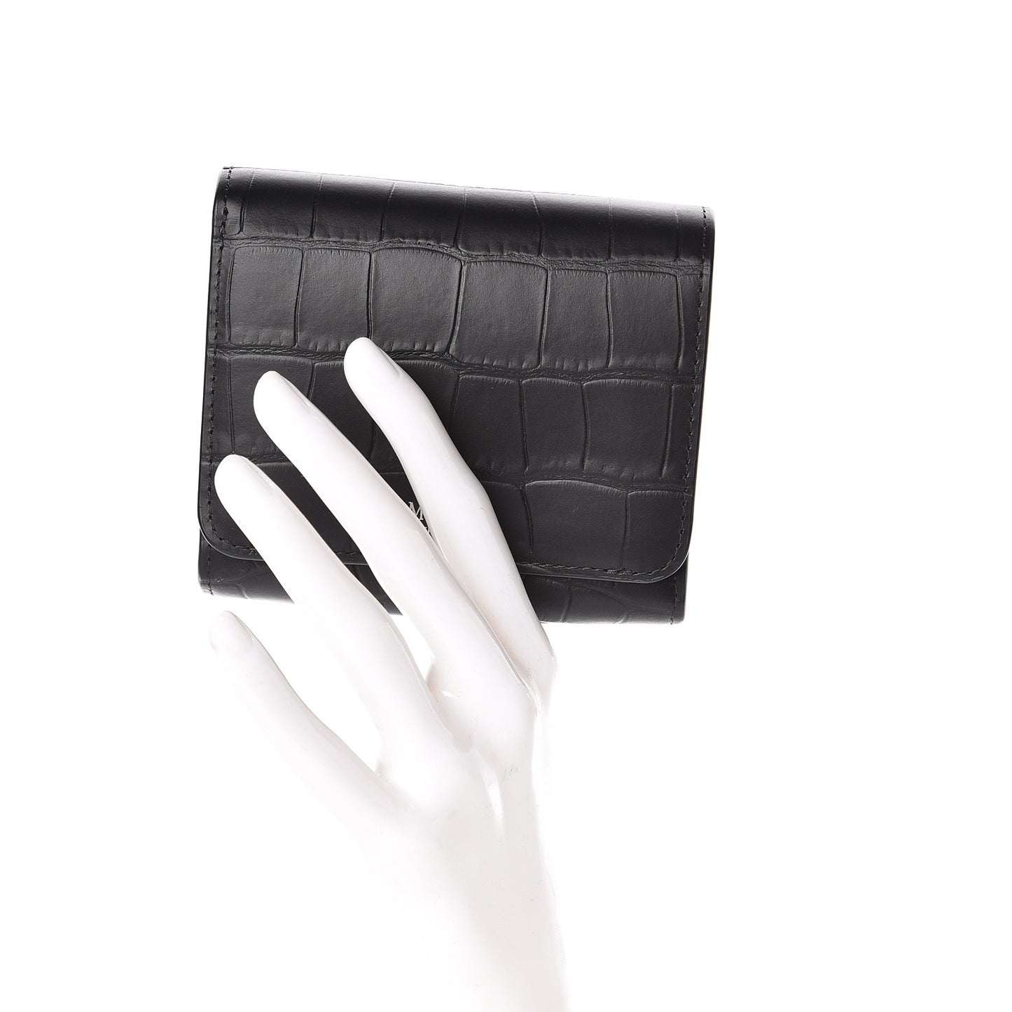 Matte Crocodile Embossed Calfskin Small French Continental Wallet Black