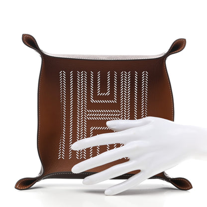Hermes Taurillon Clemence Mises et Relances H Chevrons Change Tray Etoupe Gold 2 of 8