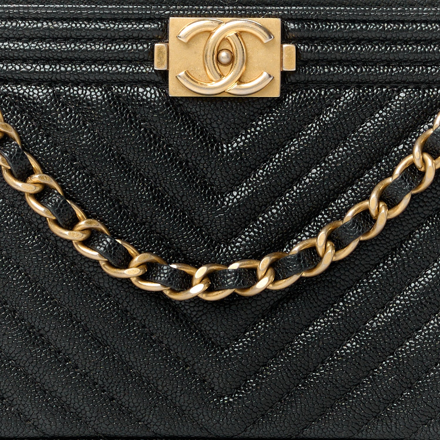 Chanel Caviar Chevron Small Boy Clutch With Chain Black 11 of 14