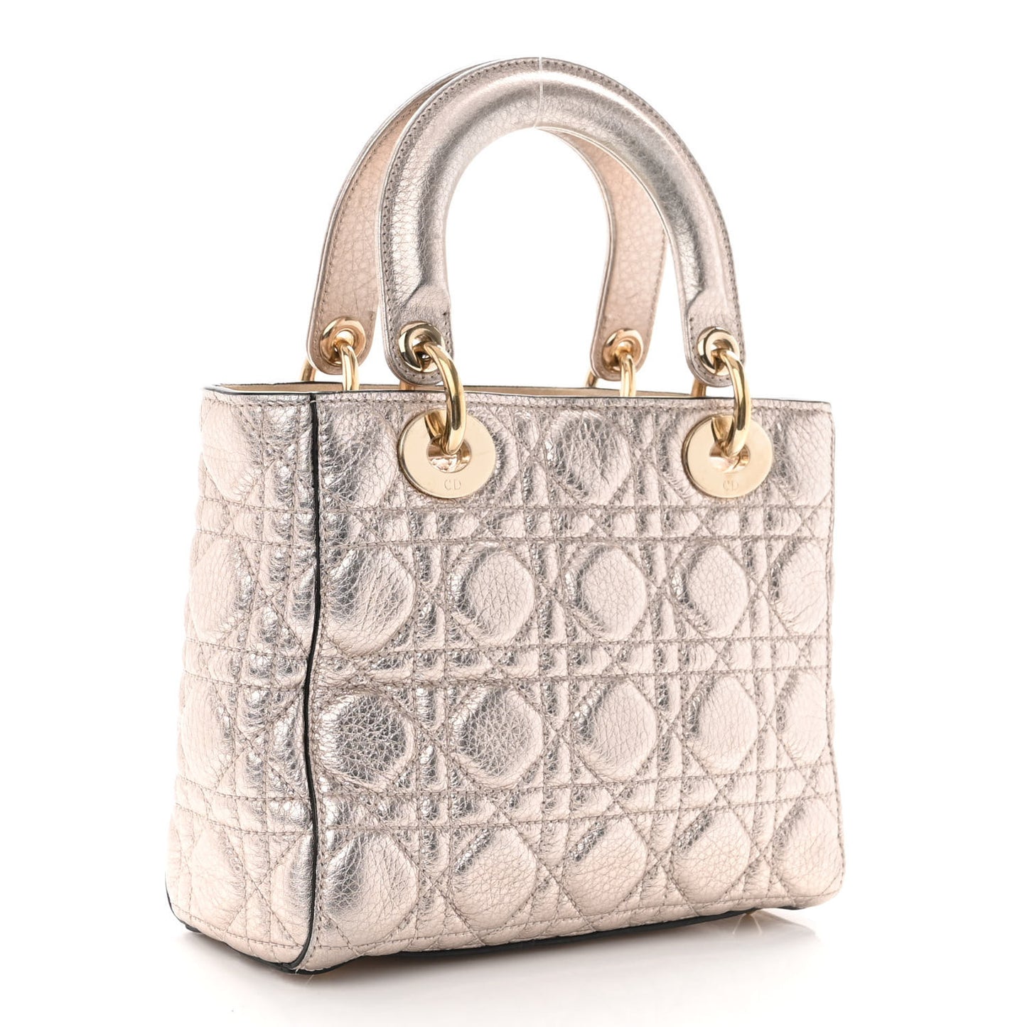 Metallic Grained Calfskin Cannage Small Supple Lady Dior Pale Gold