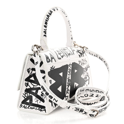 Balenciaga Smooth Calfskin Graffiti Hourglass Top Handle Bag XS White Black 3 of 14