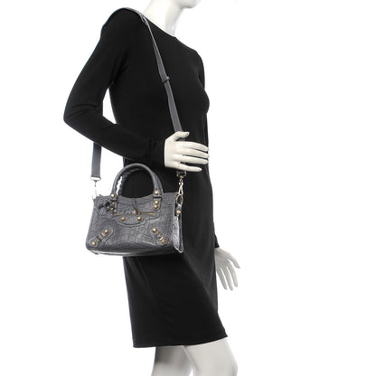 Balenciaga Calfskin Crocodile Embossed Giant 12 Gold Hardware Mini City Gris Beton 2 of 7