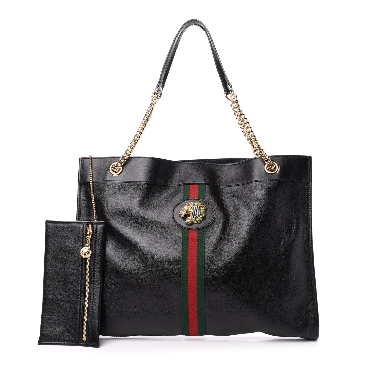 Calfskin Large Rajah Chain Tote Black