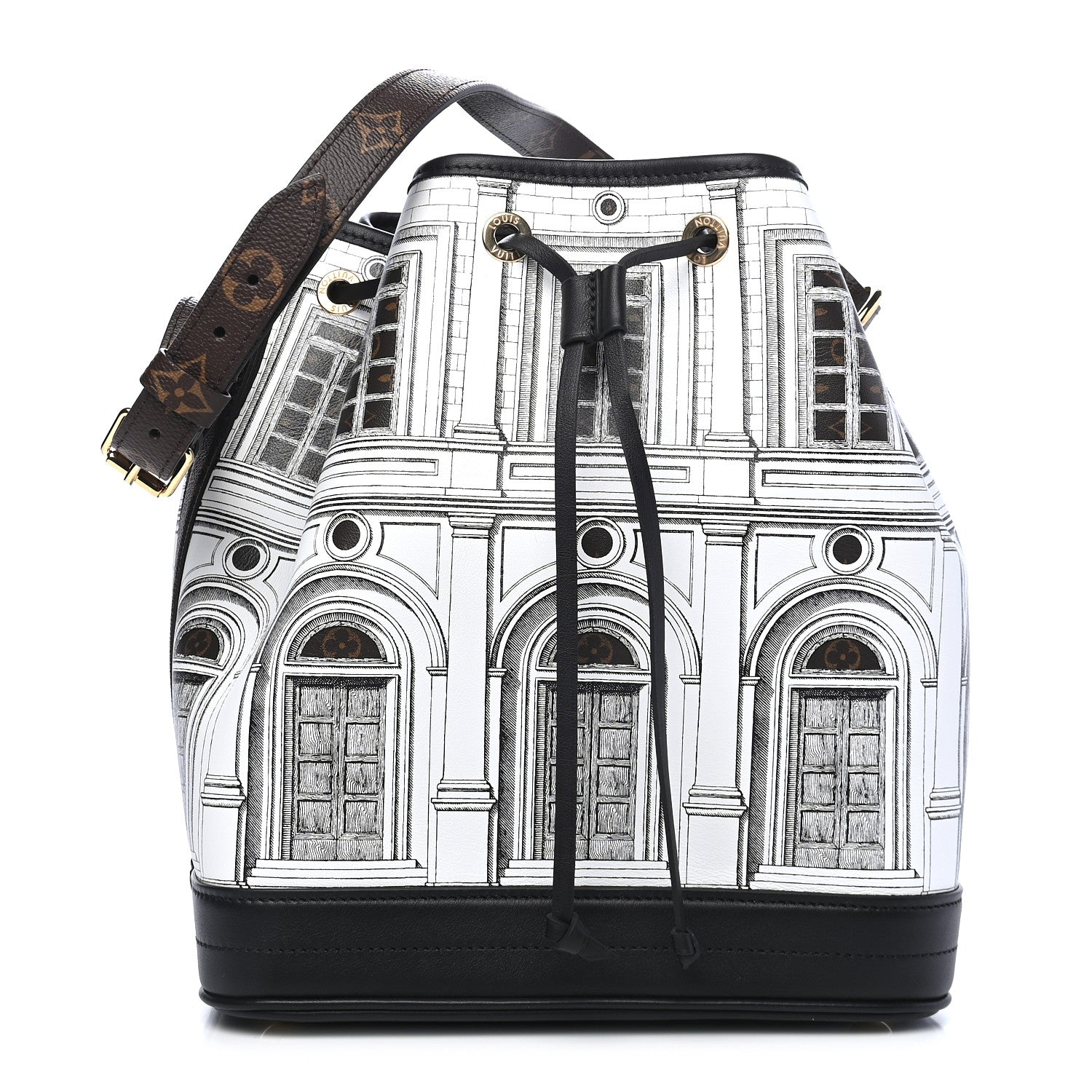Louis Vuitton X FORNASETTI Calfskin Architettura Noe MM Black White 1 of 8