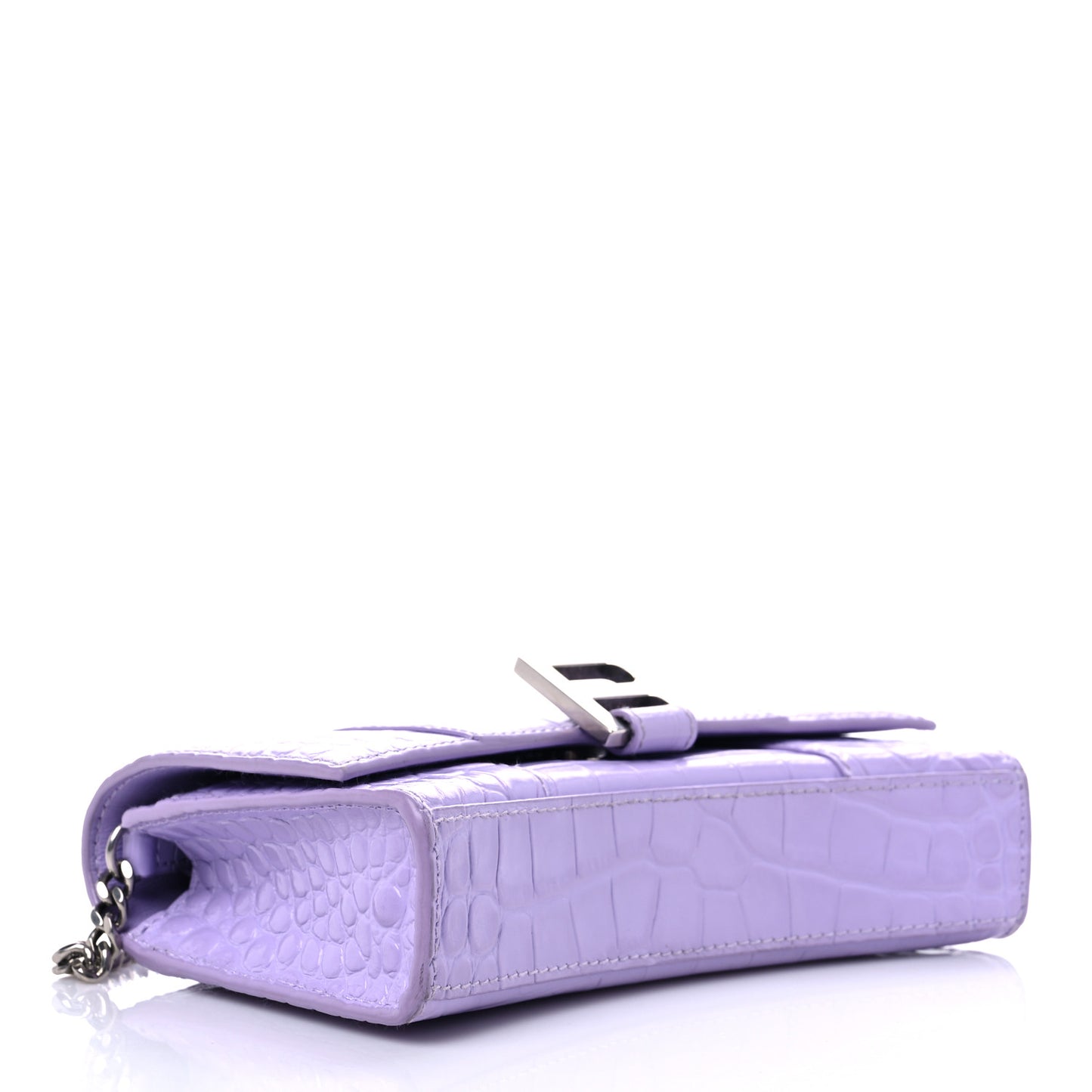 Shiny Calfskin Crocodile Embossed Hourglass Chain Bag Lilac
