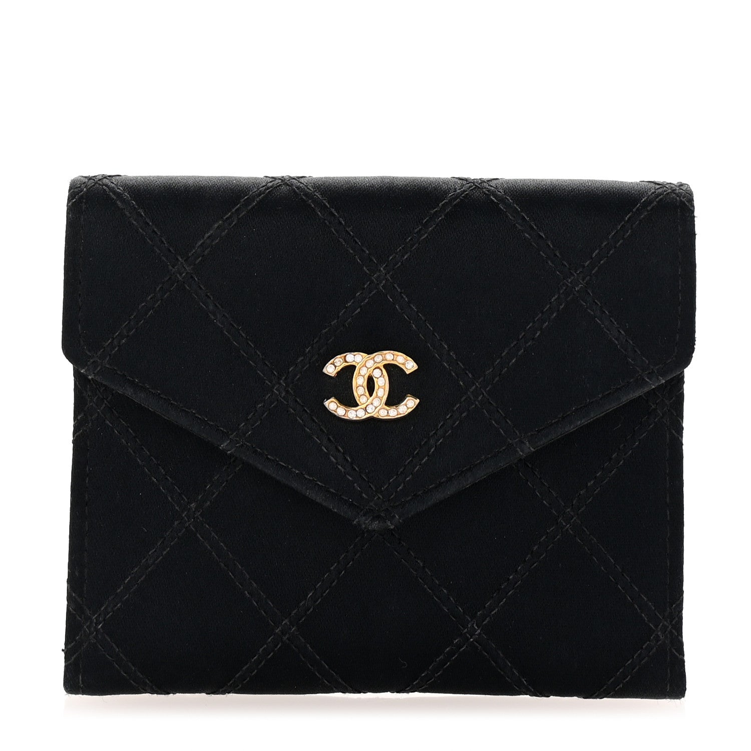 Chanel Satin Stitched Flap Card Case Black 1 of 8