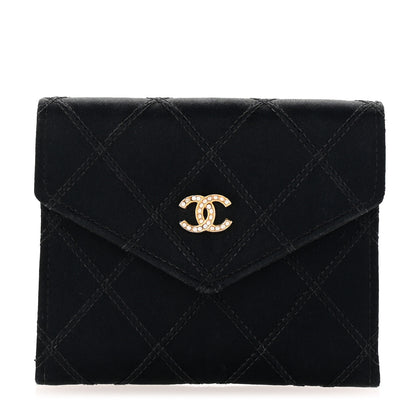 Chanel Satin Stitched Flap Card Case Black 1 of 8