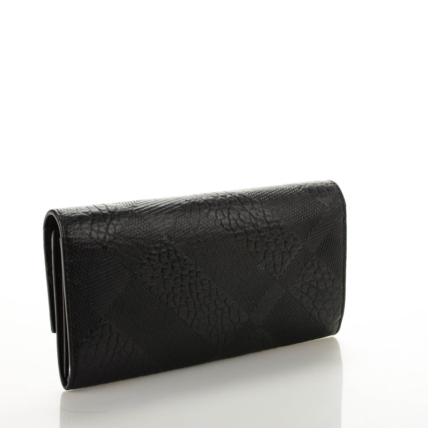 Burberry Signature Grain Calfskin Check Embossed Continental Wallet Black 3 of 8