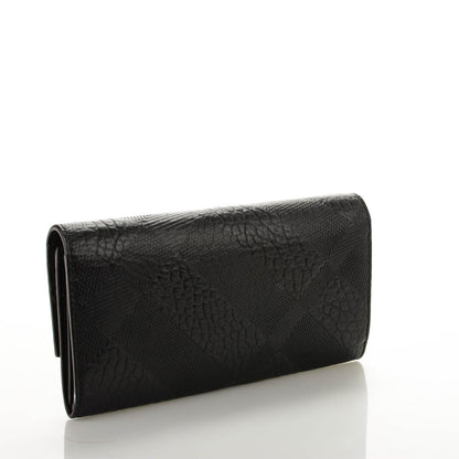 Burberry Signature Grain Calfskin Check Embossed Continental Wallet Black 3 of 8