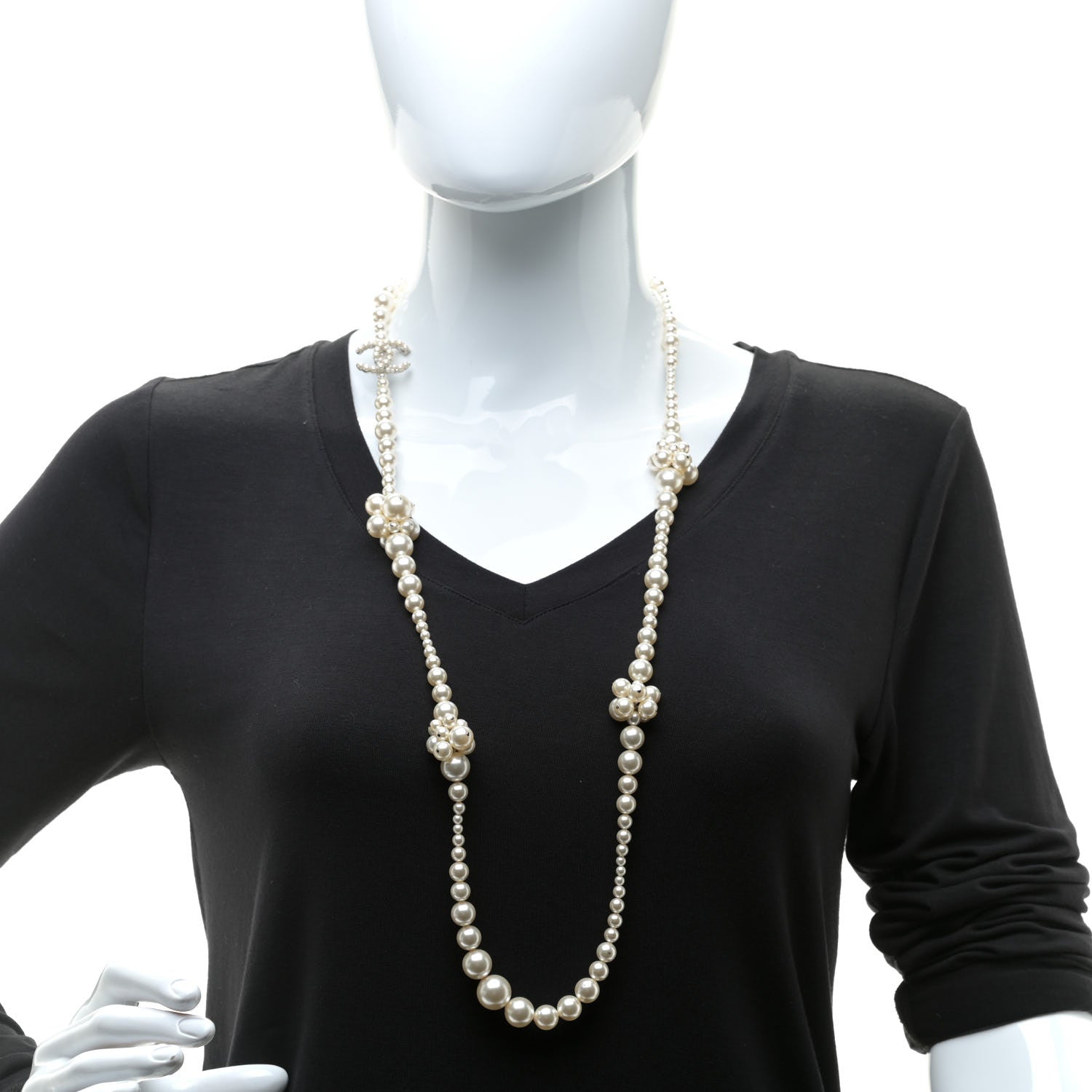 Chanel Pearl Cluster CC Long Necklace Silver 2 of 7