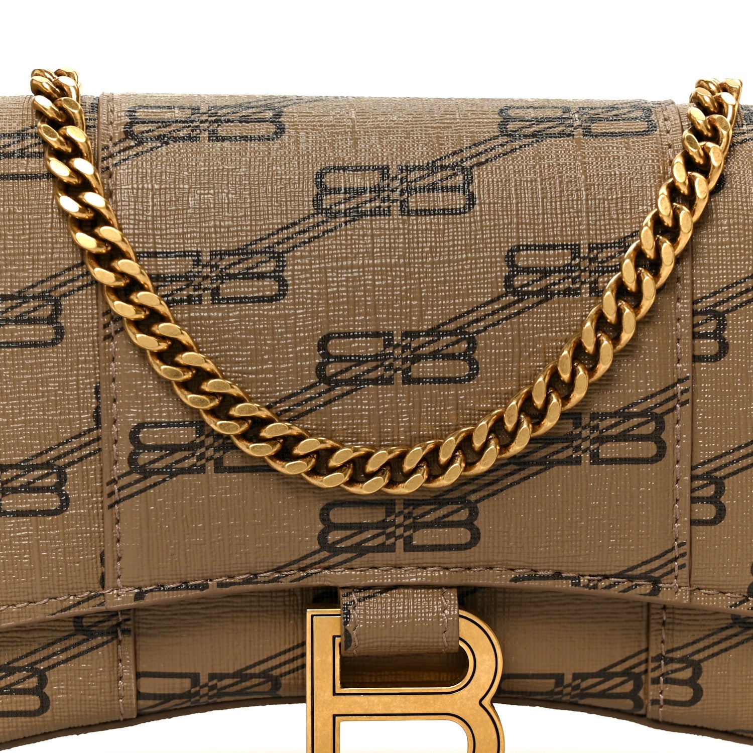Balenciaga Coated Canvas BB Monogram Hourglass Chain Bag Beige Brown 9 of 11