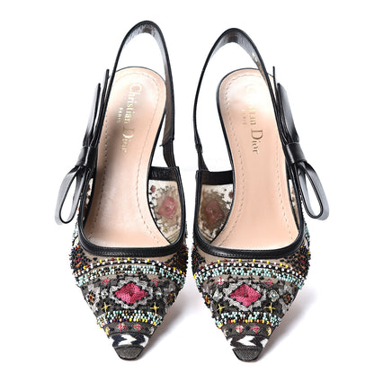Christian Dior Embroidered Calfskin Beaded Sweet D Sling-Back Pumps 37.5 Multicolor 6 of 10