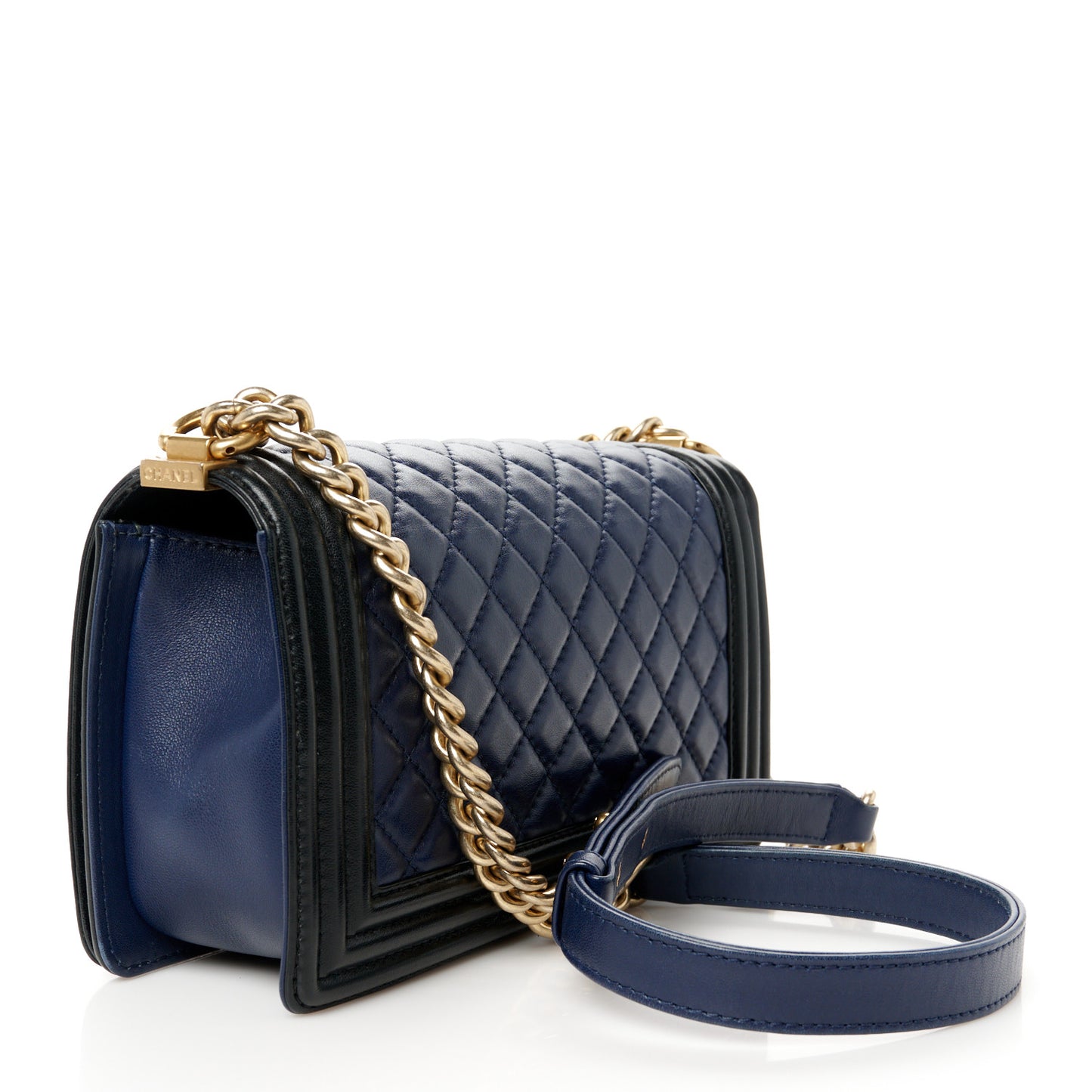 Lambskin Quilted Medium Boy Flap Blue Black