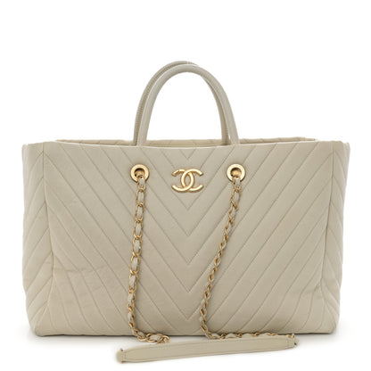 Chanel Caviar Chevron Quilted Coco Handle Shopping Tote Ivory 1 of 16