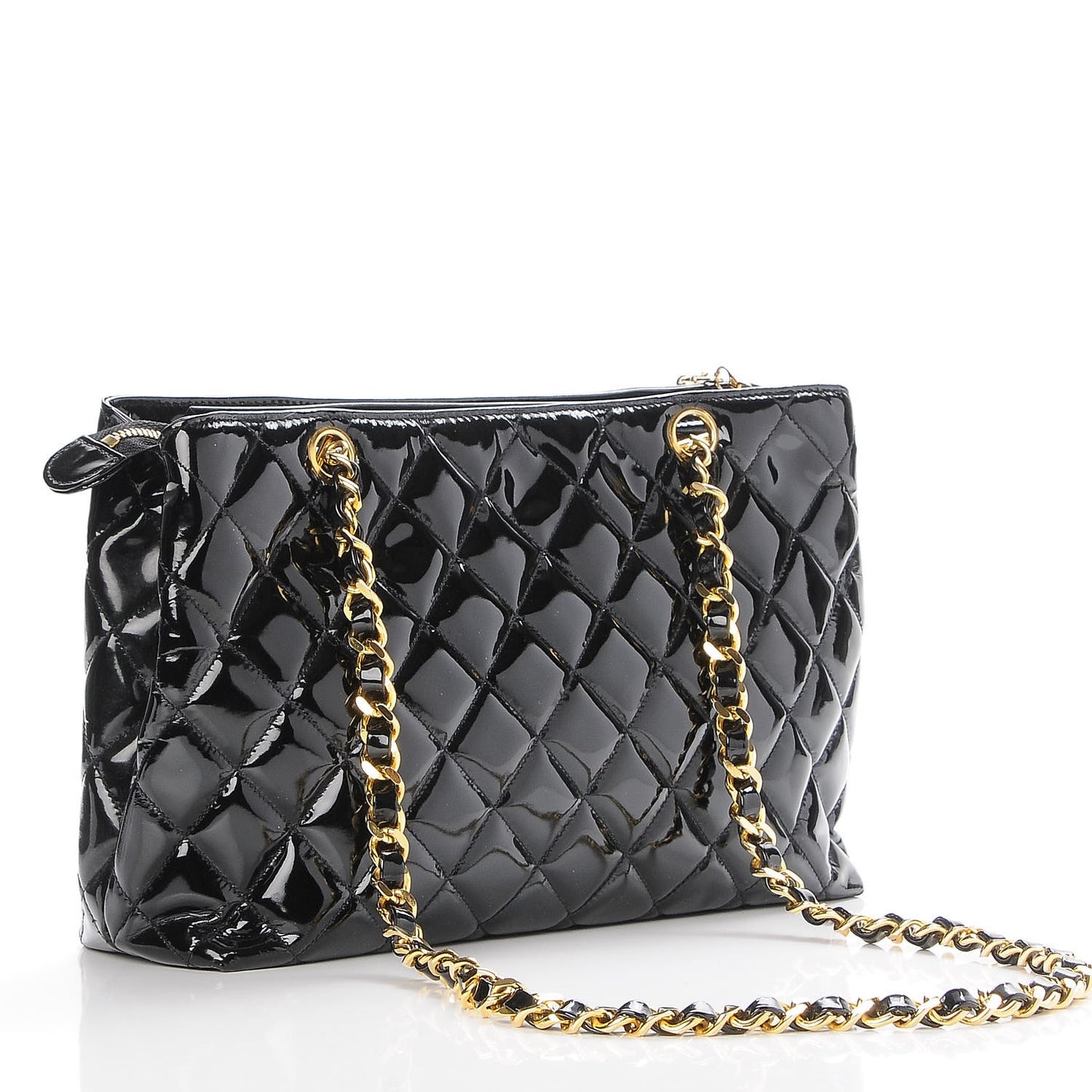 Patent Quilted Shoulder Bag Black