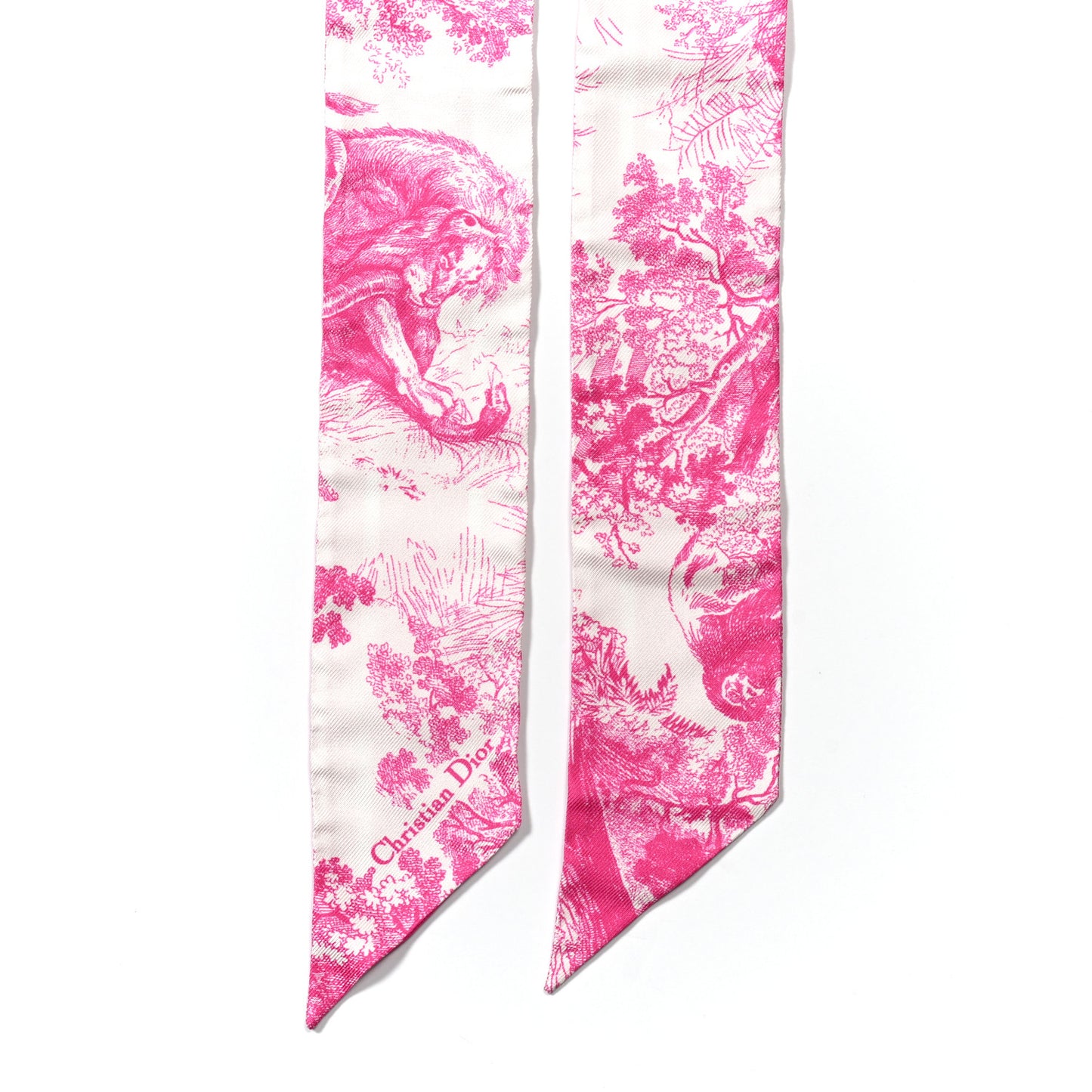 Silk Toile De Jouy Mitzah Scarf  Ivory Fluorescent Pink
