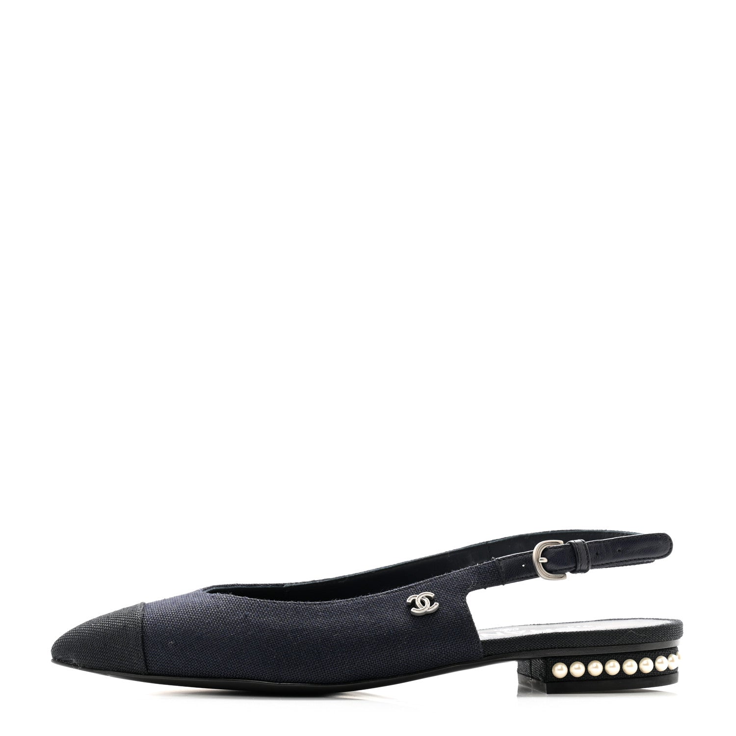 Chanel Denim Pearl Cap Toe CC Slingback 36 1 of 10