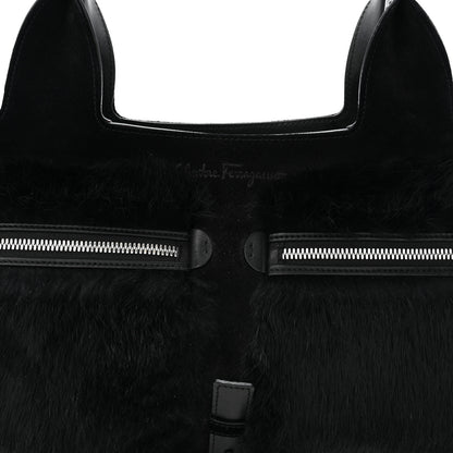 Salvatore Ferragamo Fur Calfskin Suede Top Handle East West Tote Bag Black 7 of 10