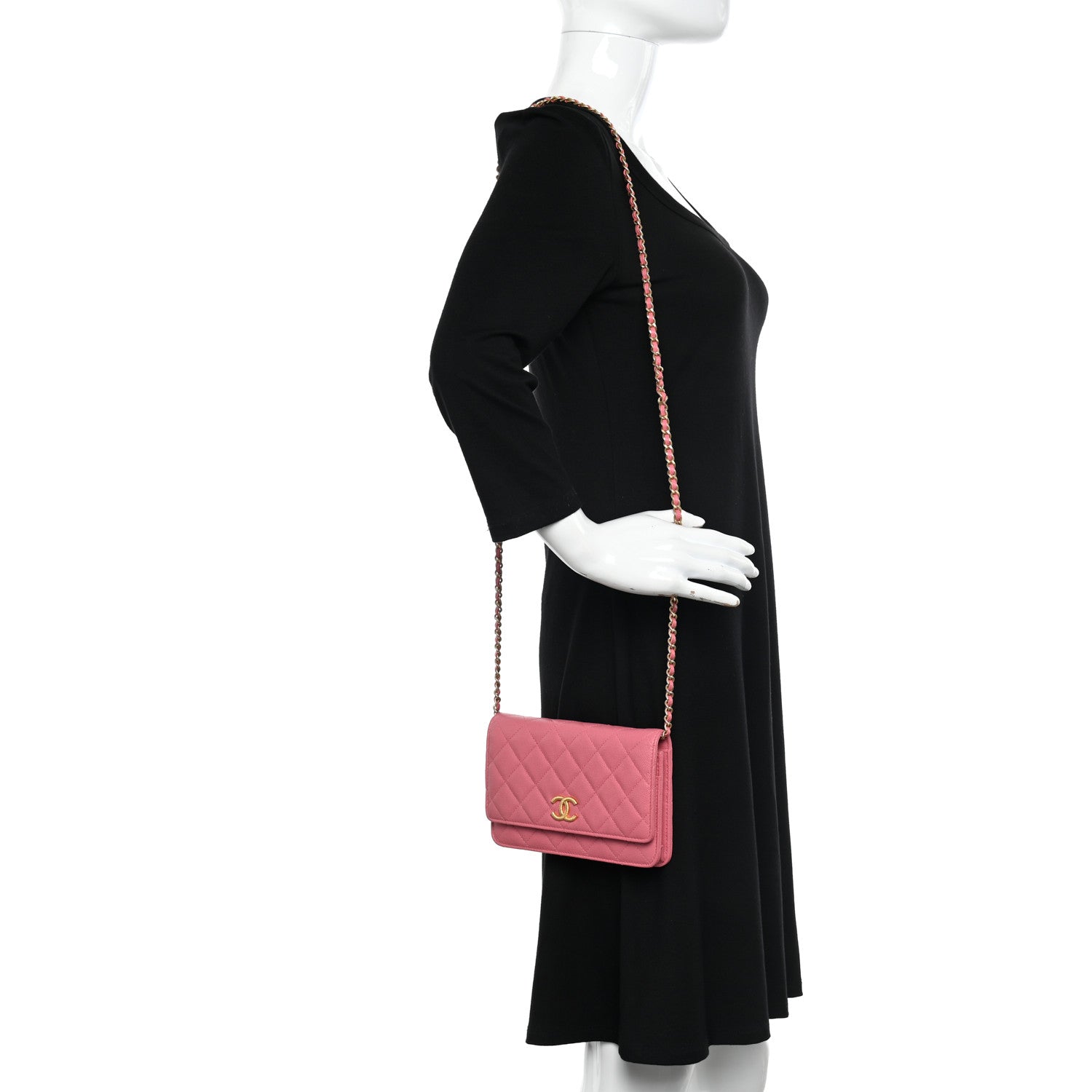 Chanel Caviar Quilted Textured CC Wallet On Chain WOC Pink 2 of 11