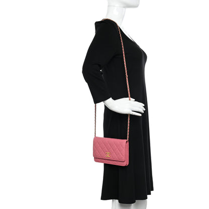 Chanel Caviar Quilted Textured CC Wallet On Chain WOC Pink 2 of 11