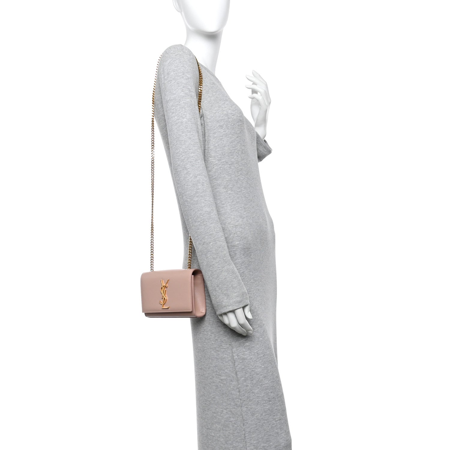 Saint Laurent Grain De Poudre Small Monogram Kate Satchel Pale Blush 2 of 11