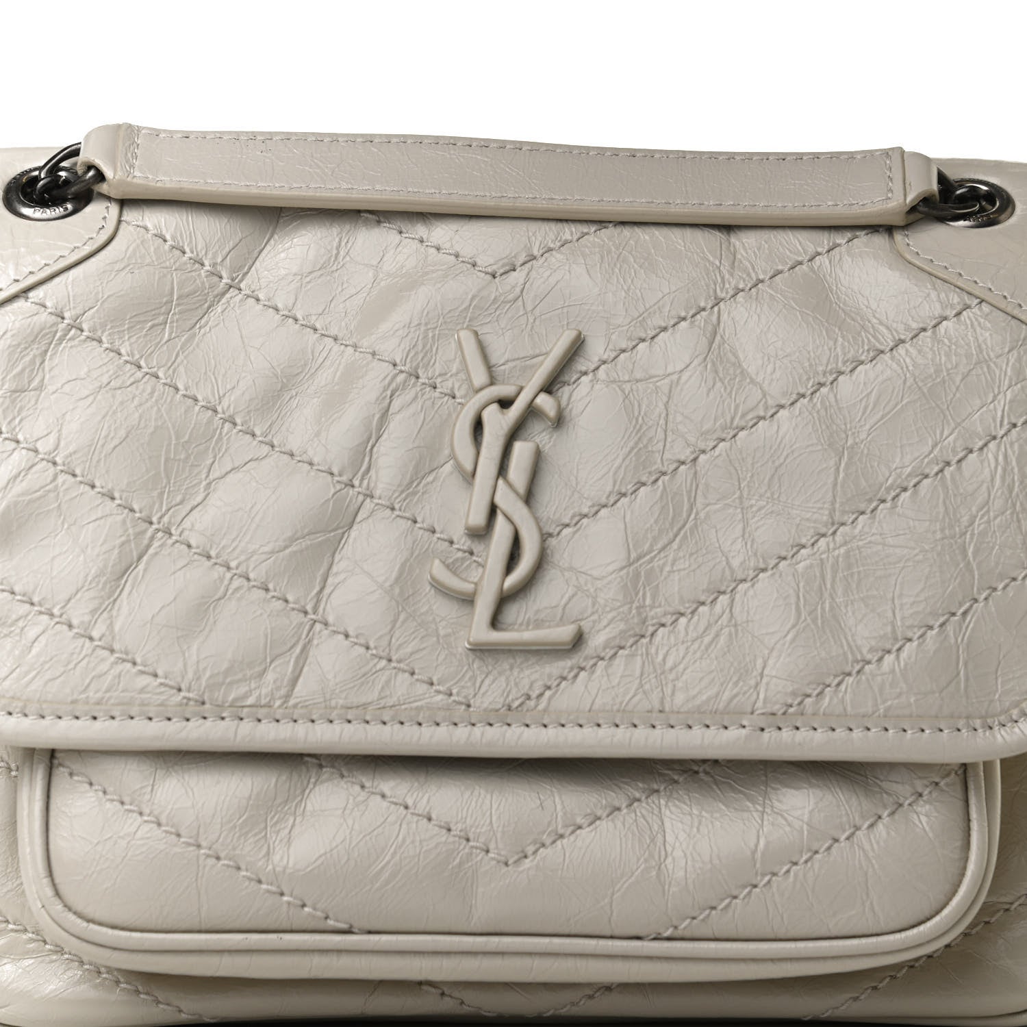 Saint Laurent Crinkled Calfskin Matelasse Monogram Baby Niki Chain Satchel Crema Soft 9 of 14