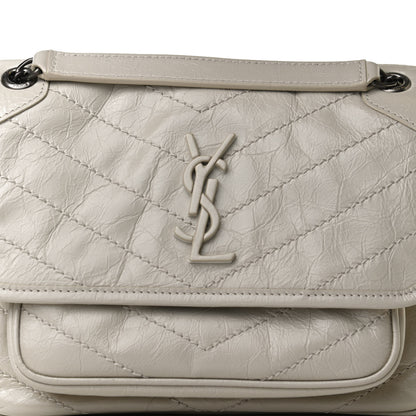 Saint Laurent Crinkled Calfskin Matelasse Monogram Baby Niki Chain Satchel Crema Soft 9 of 14