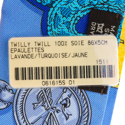 Hermes Silk Epaulettes Twilly Lavande Turquoise Jaune 6 of 7