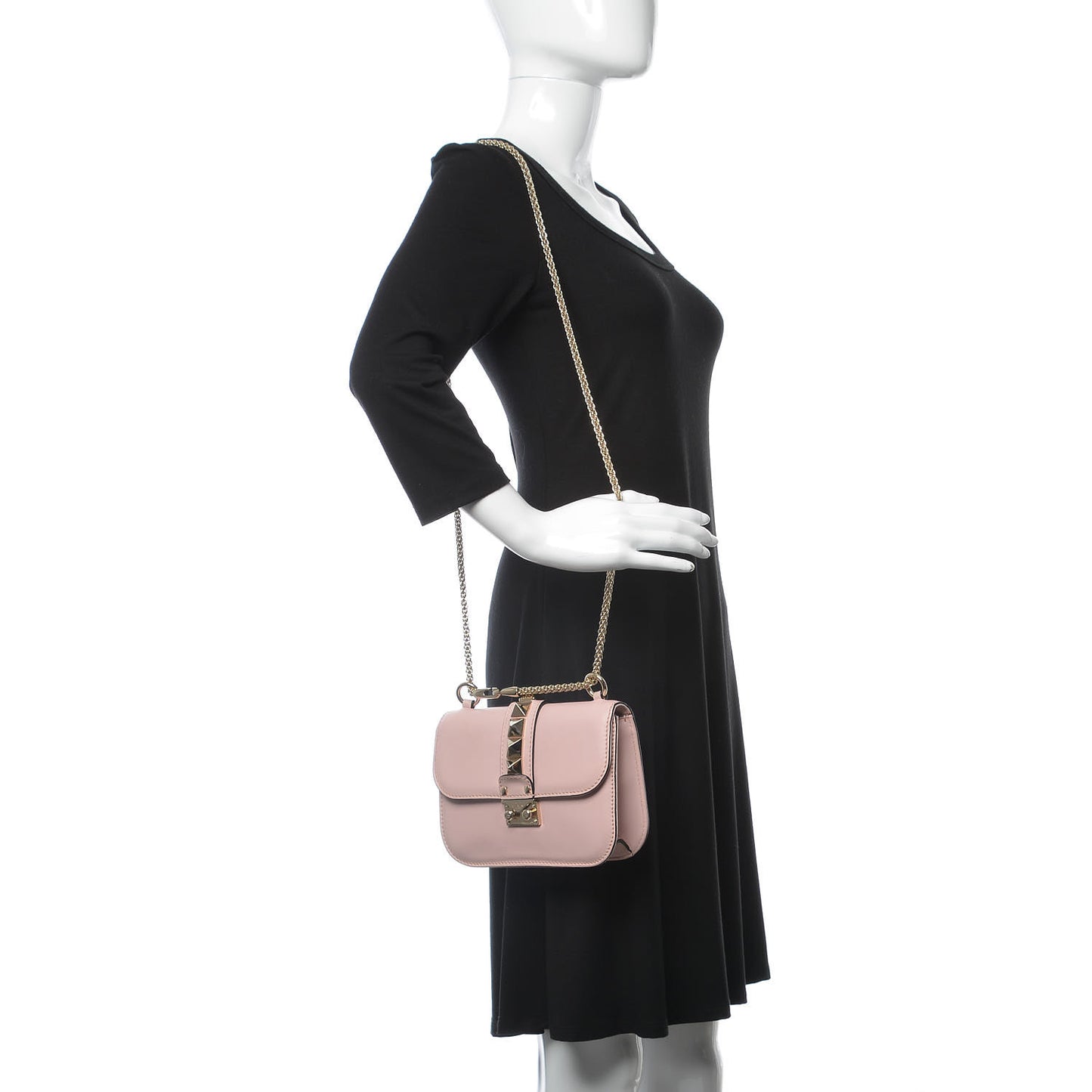 Vitello Small Glam Lock Rockstud Flap Water Rose