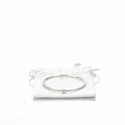 David Yurman Sterling Silver Pave Diamond 3mm Cable Wire Bangle 5 of 5