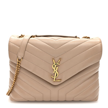 Saint Laurent Calfskin Y Quilted Monogram Medium Loulou Chain Satchel Dark Beige 1 of 9