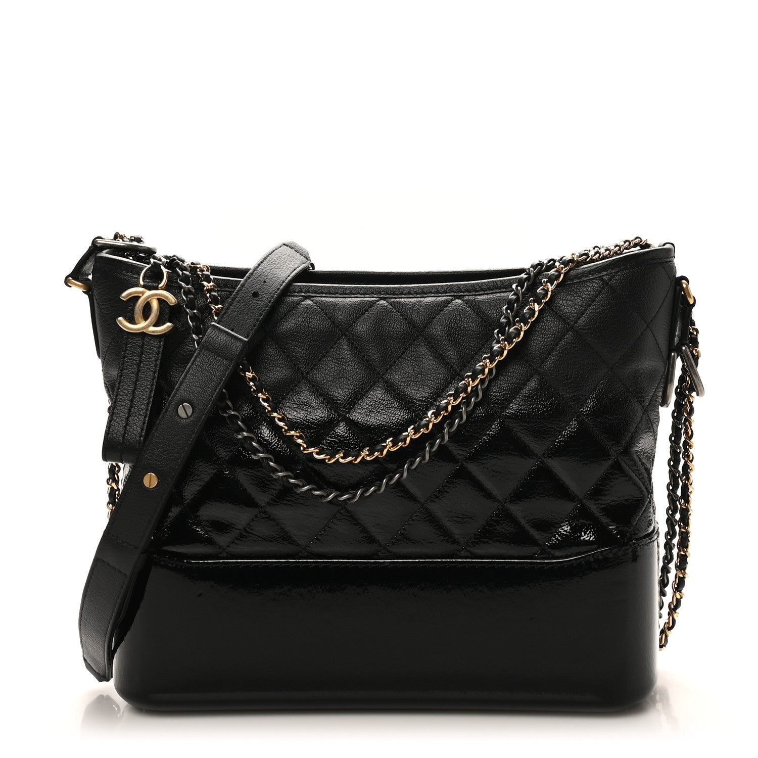 Chanel Patent Goatskin Quilted Medium Gabrielle Hobo Black 1 of 10