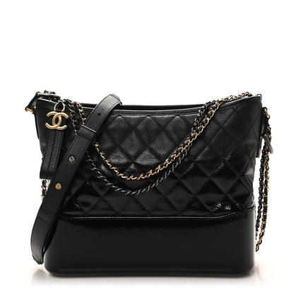 Chanel Patent Goatskin Quilted Medium Gabrielle Hobo Black 1 of 10